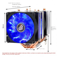 DOUBLE FAN 4 COPPER TUBE CPU RADIATOR (BLUE LIGHT)