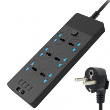 EU PLUG T12 3000W 2M 4-USB 6 SOCKETS WITH SWITCH