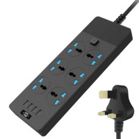 UK PLUG T12 3000W 2M 4-USB 6 SOCKETS WITH SWITCH